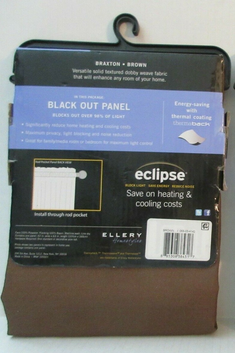 1 Panel – 63″ eclipse Black Out Panel w/ Rod Pocket Braxton Brown Solid Texture