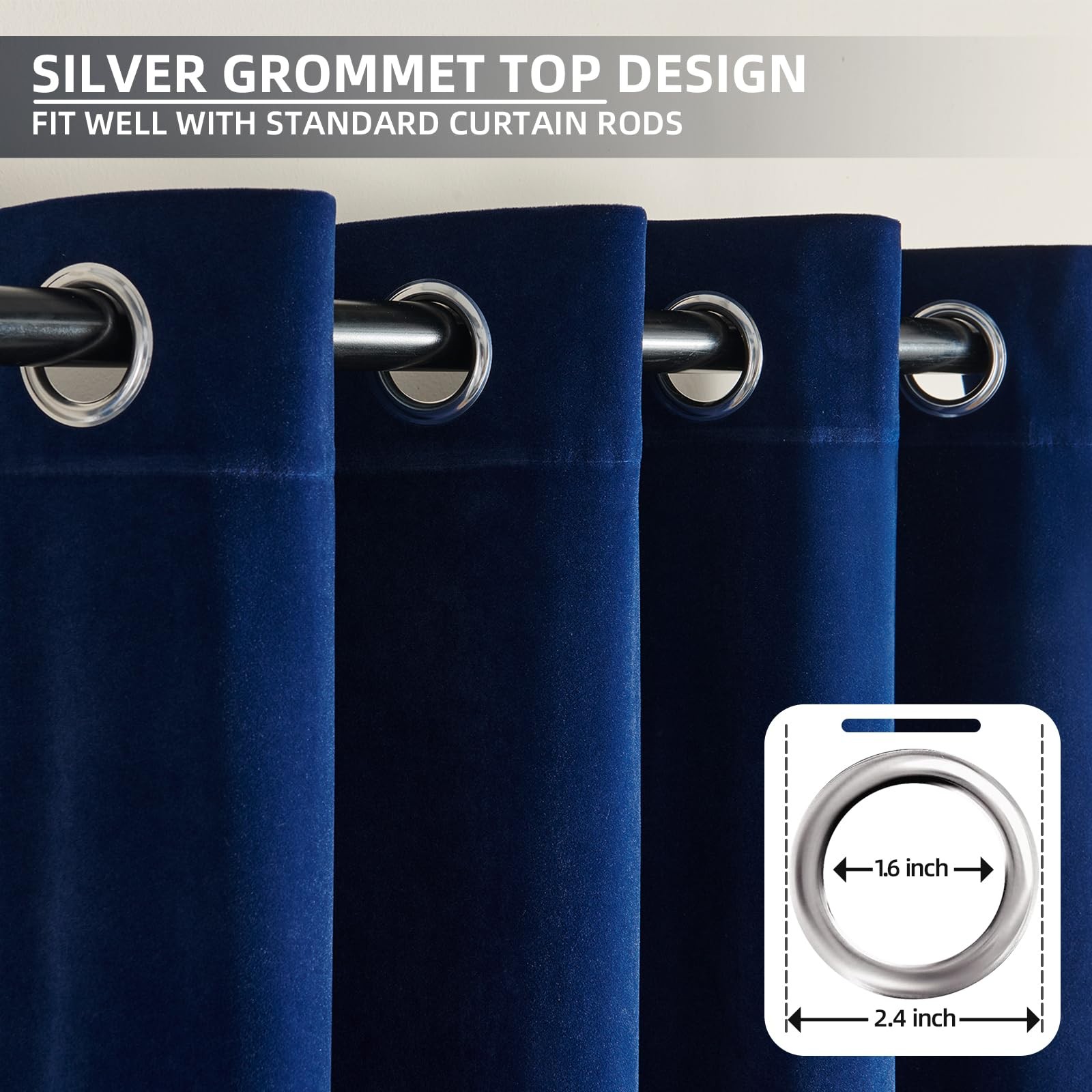 Joydeco Royal Blue Velvet Curtains 52X84 Grommet Blackout Panels Pack Of 2