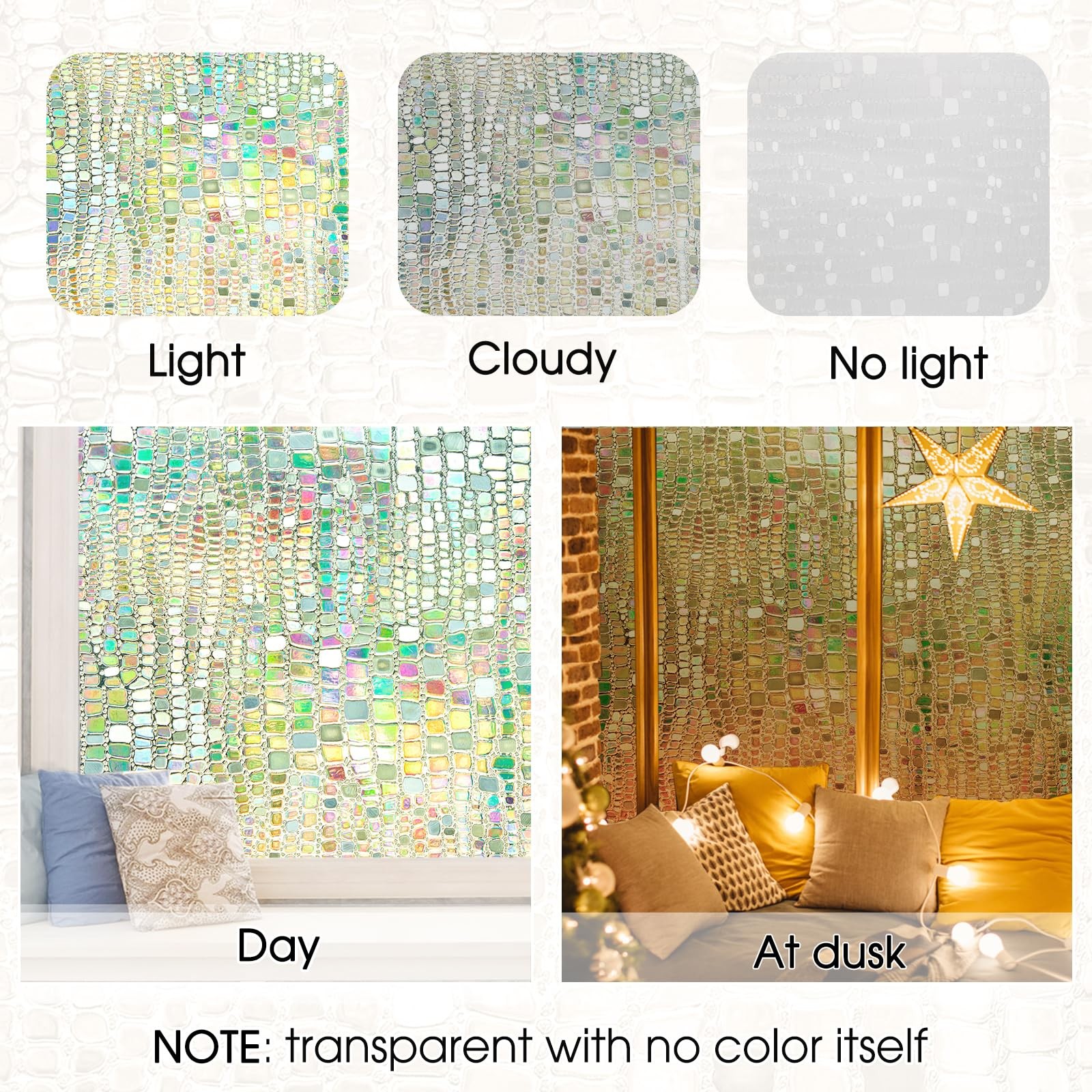 Beautysaid Window Privacy Film Stained Glass 3D 17.5 x 78.7 inch, Pure