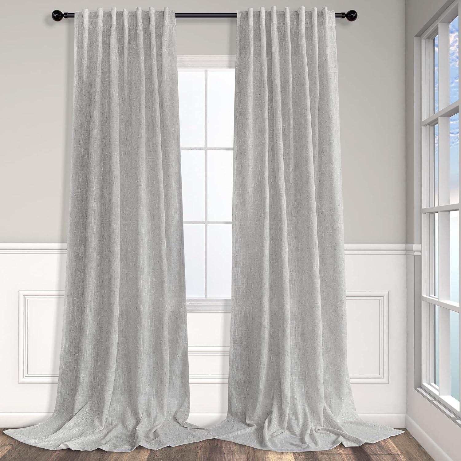 Curtains, light gray linen curtains, semi-transparent, double-layer design