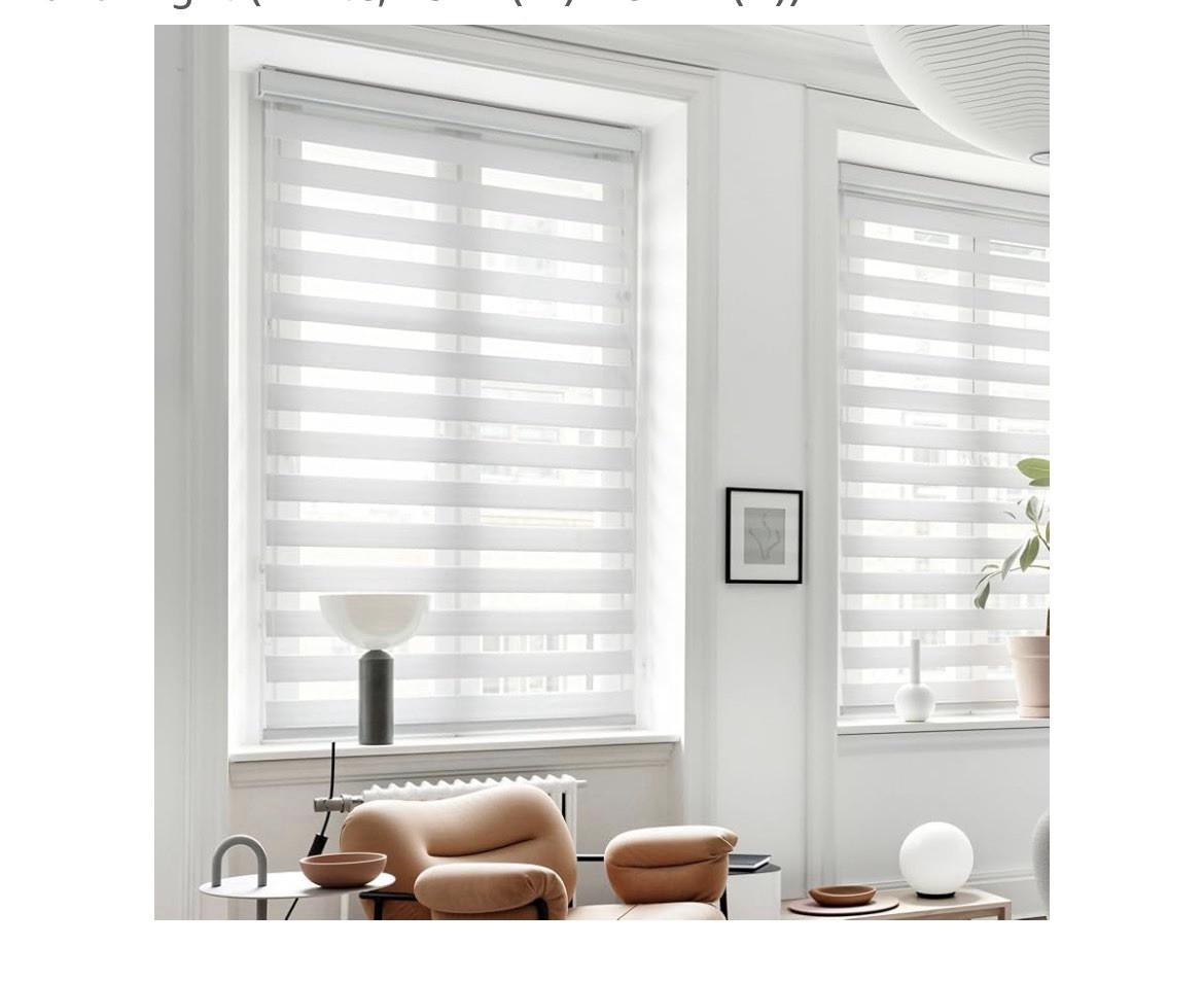 Cordless Window Roller Shades Free-Stop Dual Layer Zebra Blinds-White- 29”W 64”H