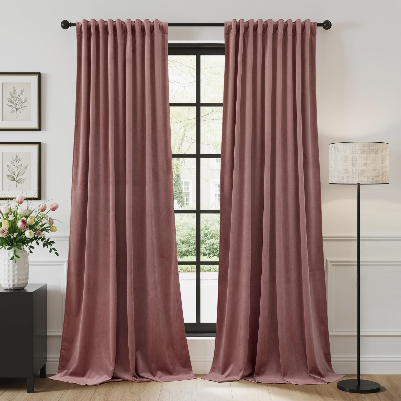 Dusty Rose Pink Curtains Velvet Curtains for Bedroom 84 inches Long, Back Tab…