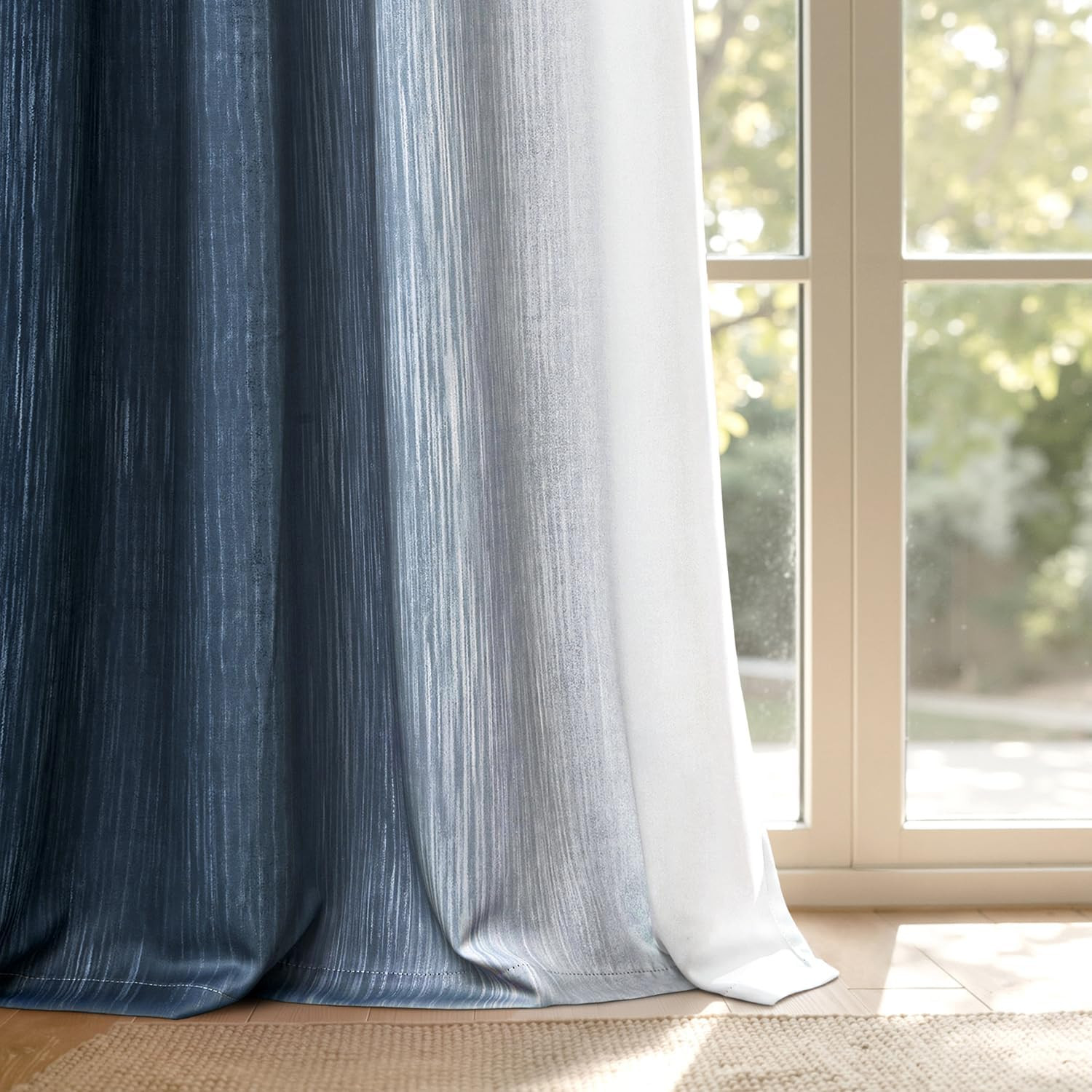 Navy Blue and Greyish White Ombre Blackout Curtains, Full Room Darkening Thermal