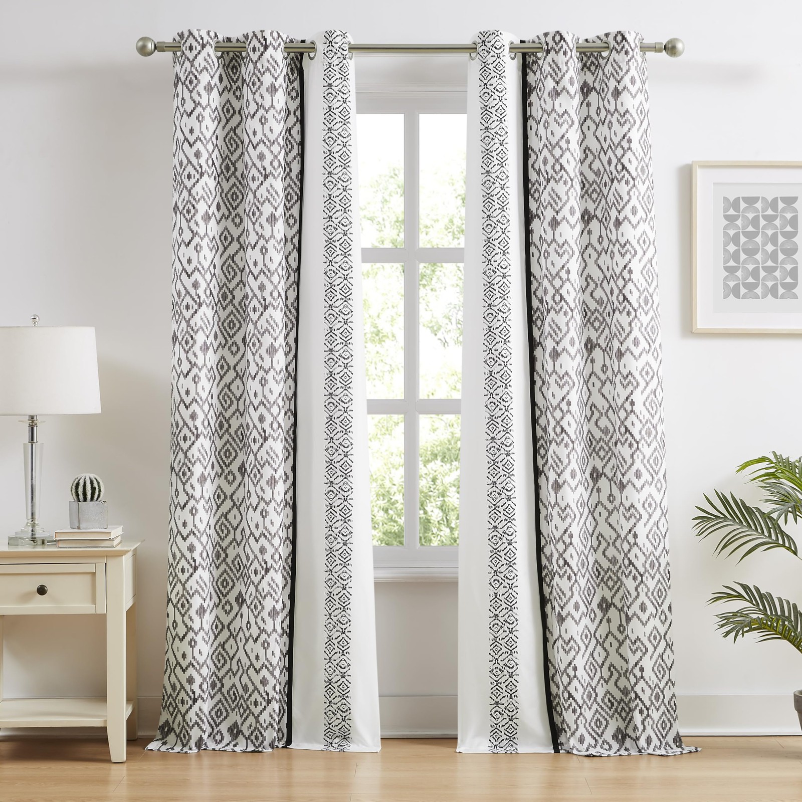 Stratford Park Black Gold Curtains 2 Panels 37W x 84L Light Filtering Grommet