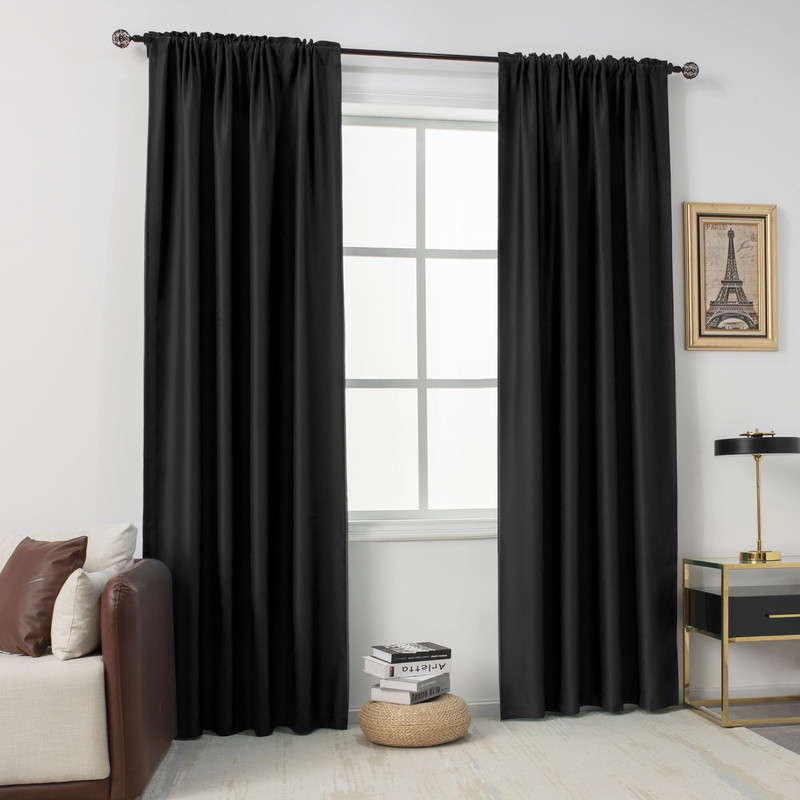 Dualife Jet Black Curtains 96 Inch Long Floor Length Curtains For Living Room –