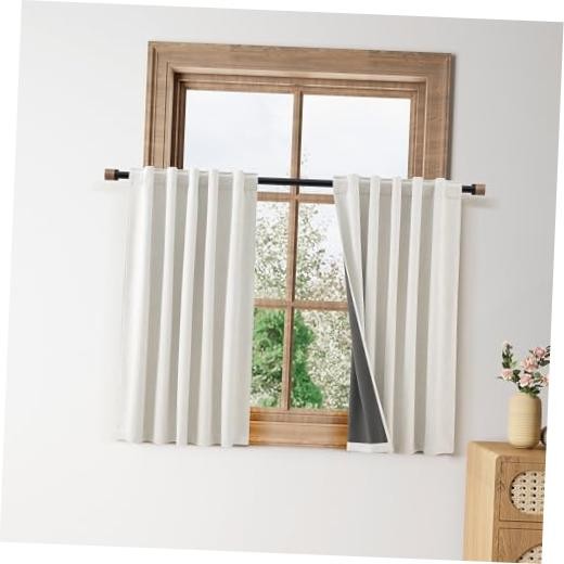 100% Blackout Kitchen Linen Curtains Back Tab 30″W x 36″L (Pack of 2) Natural