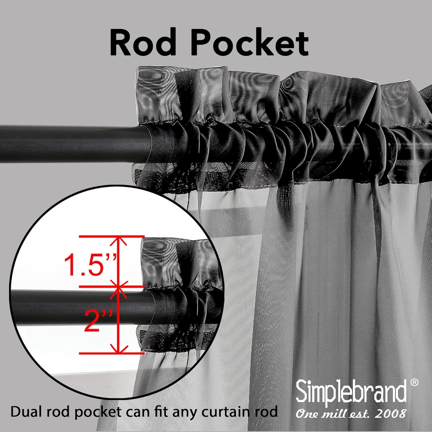 Simplebrand Black Sheer Curtains 84 Inches Long, Light Filtering Rod Pocket Soli