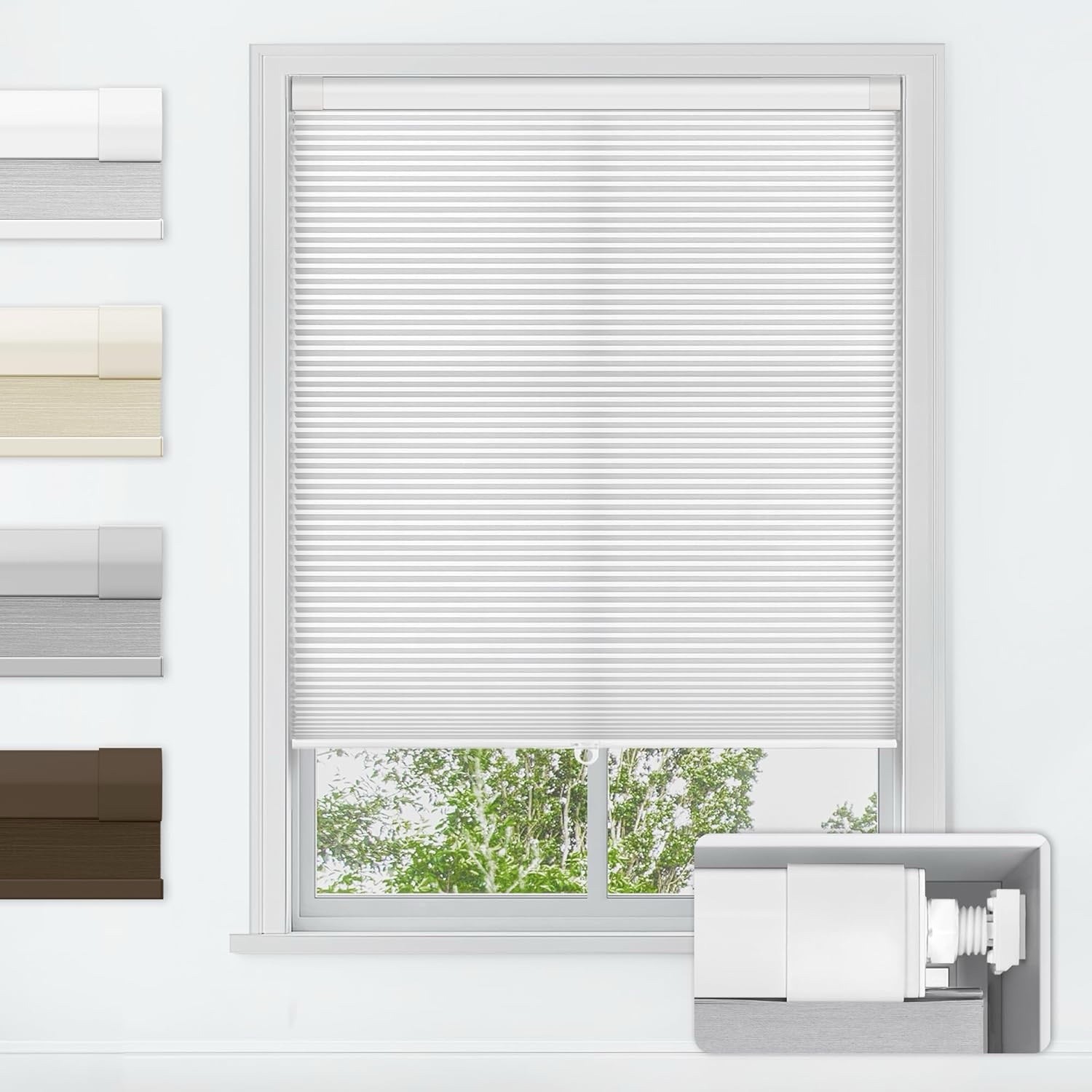 White No-Drill Cordless Cellular Honeycomb Shade Thermal Insulating 29”W X 36”H