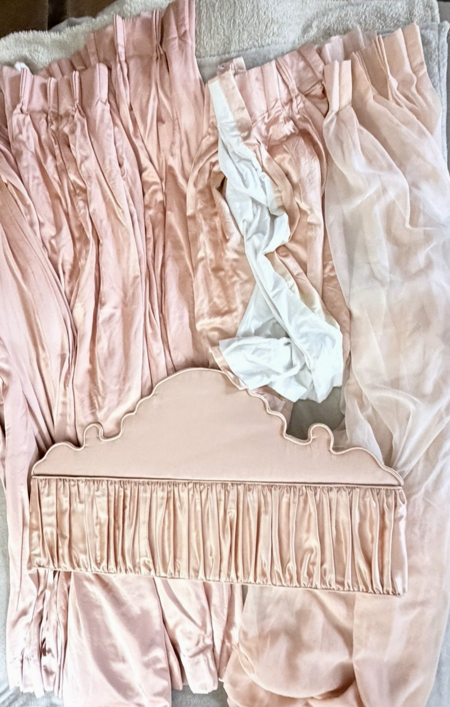 Window Cornice Satin & Silk with Matching Custom Peach Drapery 9 Pieces Total
