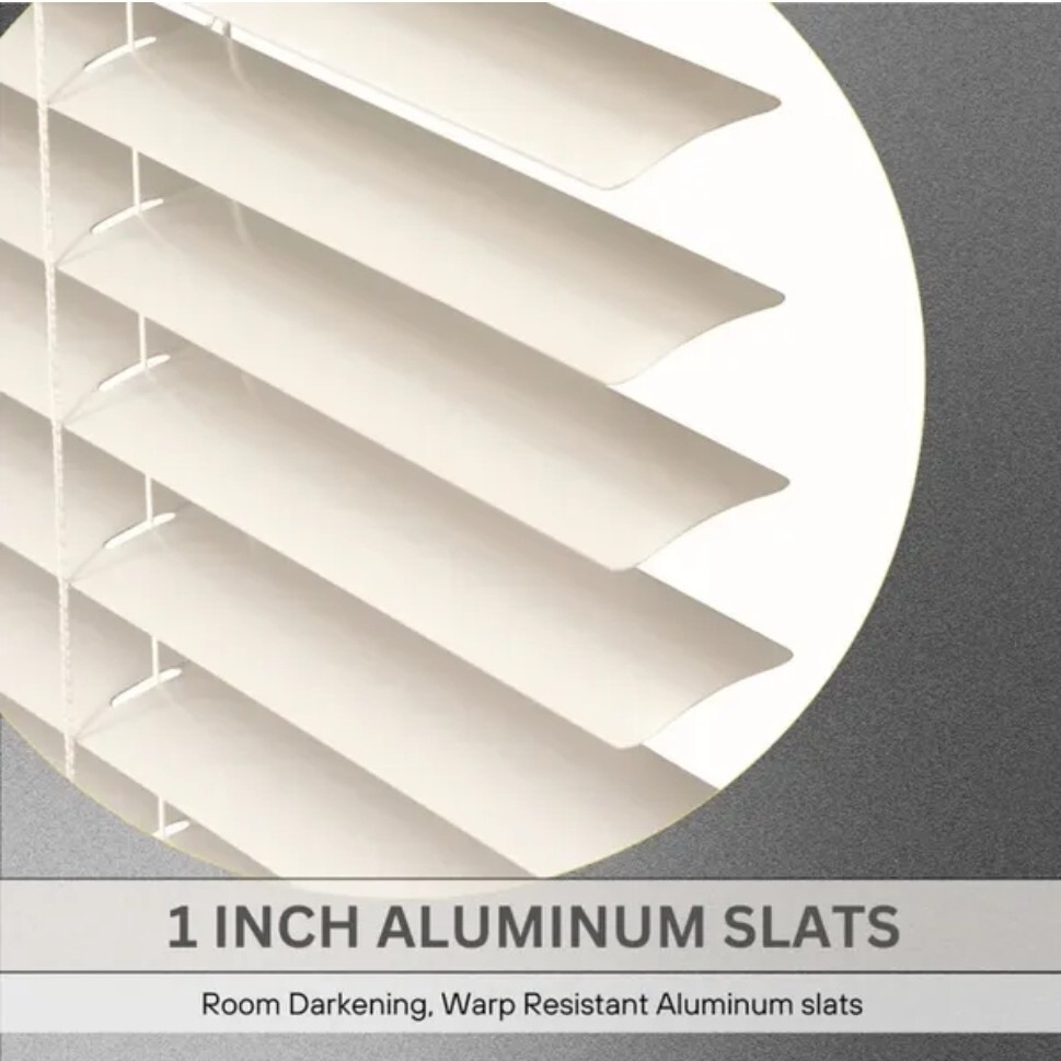 71×60 Premium Pre Sized Cordless Room Darkening 1 in Aluminum Blinds Alabaster