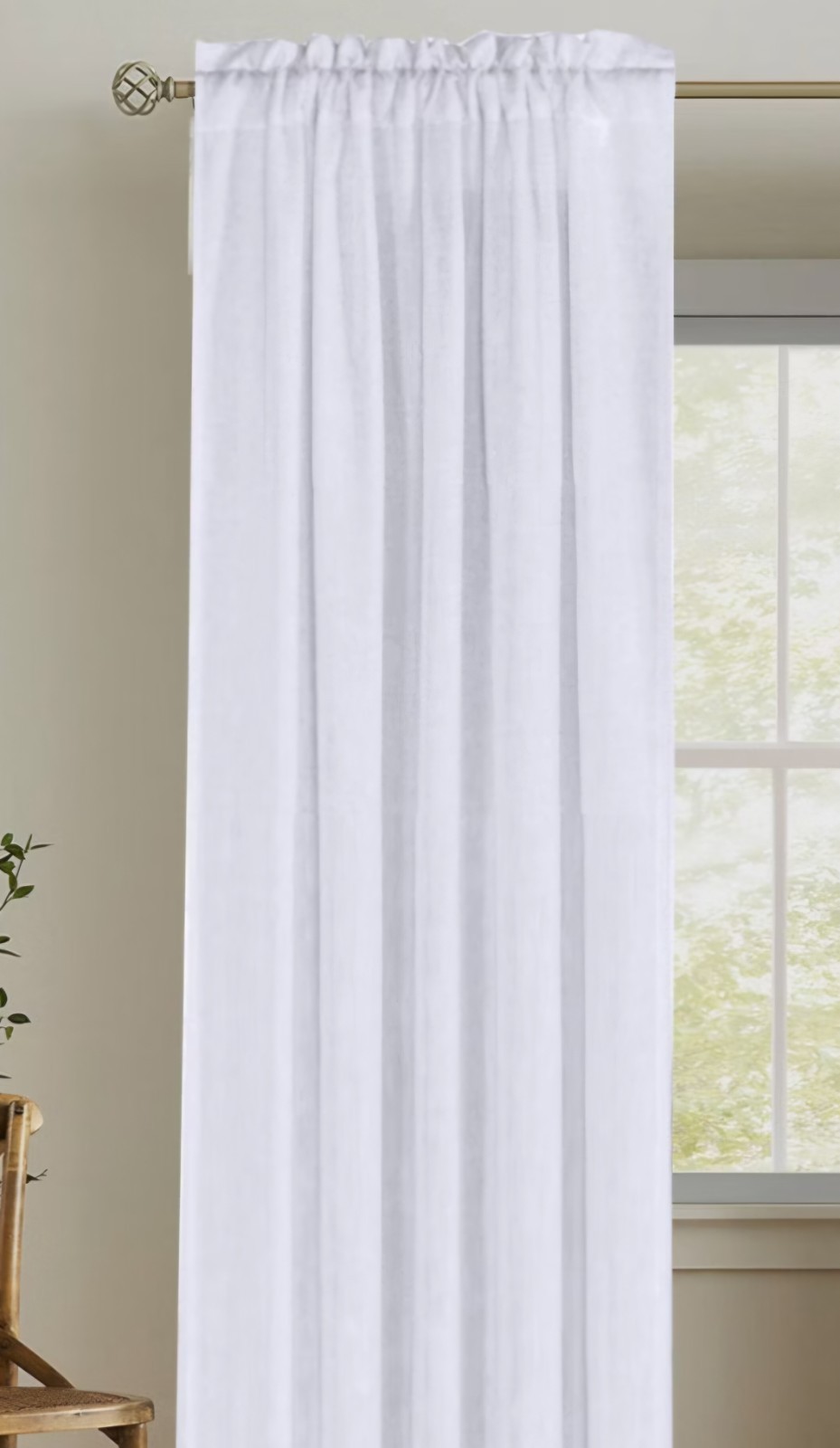 Threshold Light Filtering 100% Linen White Rod Pocket Single Curtain Panel 51×79