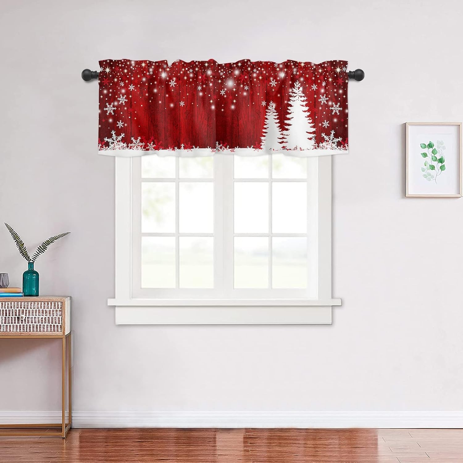 Christmas Curtains Valances for Kitchen Windows Winter Red Valance