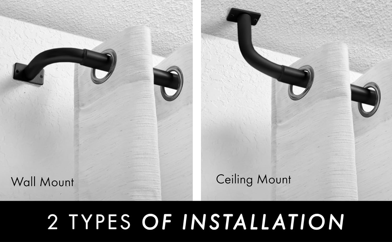 1-Inch Diameter Wrap around Blackout Curtain Rod, 28-Inch to 48-Inch, Black Fini