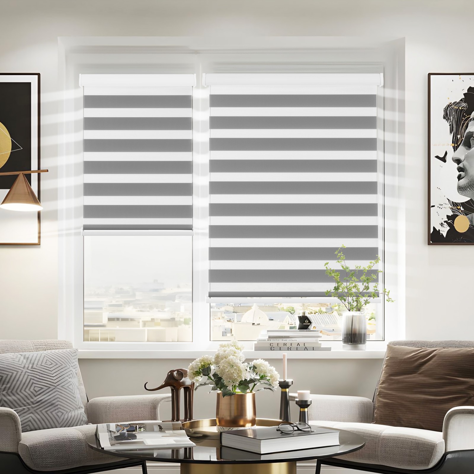 Cordless Zebra Privacy Blind Window Shade Light Filter UV Proof for Home Office