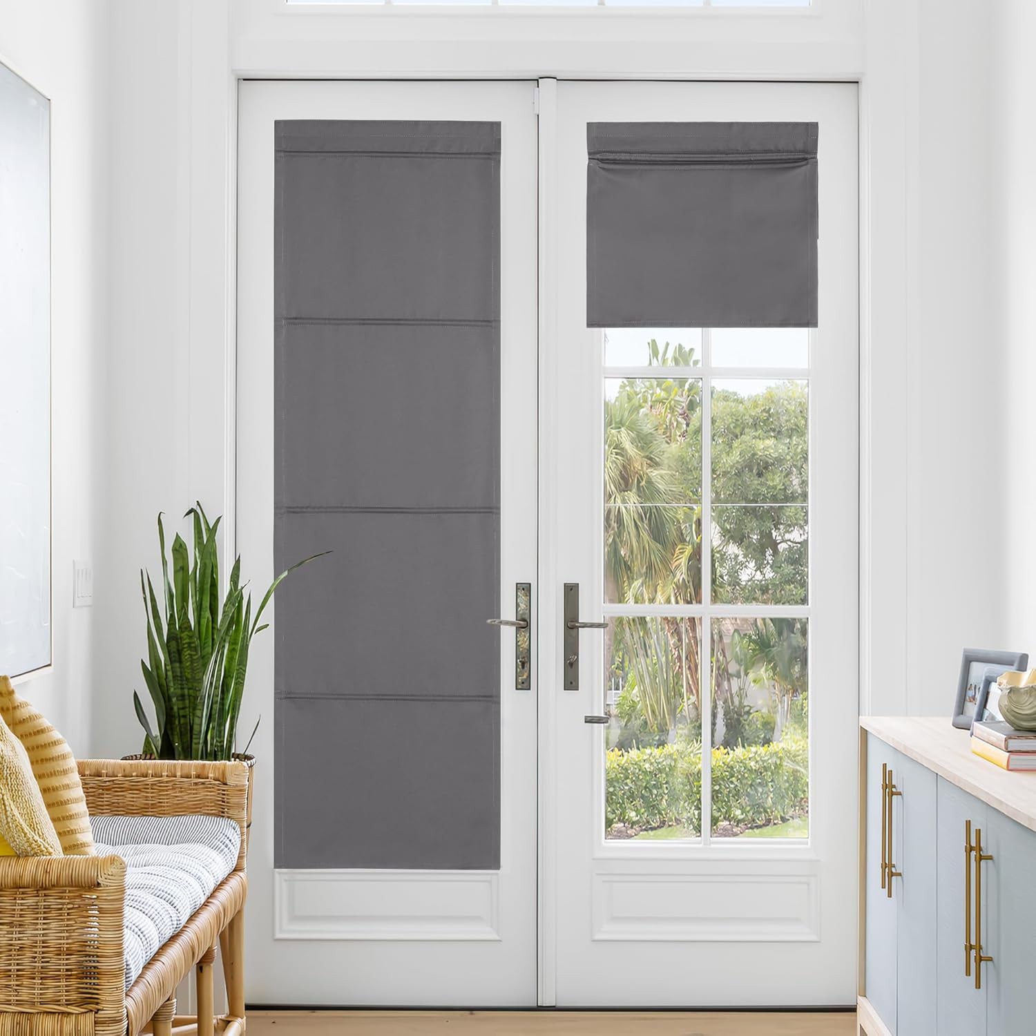 NICETOWN Blackout Door Blinds, No Drill No Tools Thermal Insulated Shade for Fre