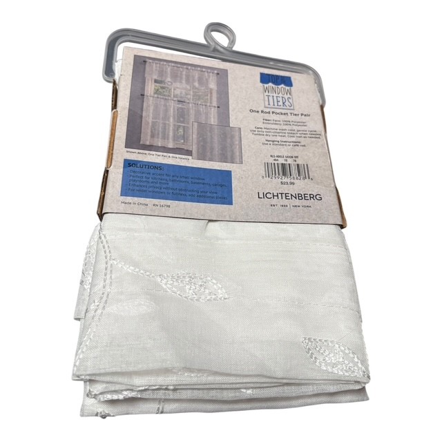 Lichtenberg Adele Ivory Rod Pocket Tier Pair Curtains 54″ W x 36″ L Leaf