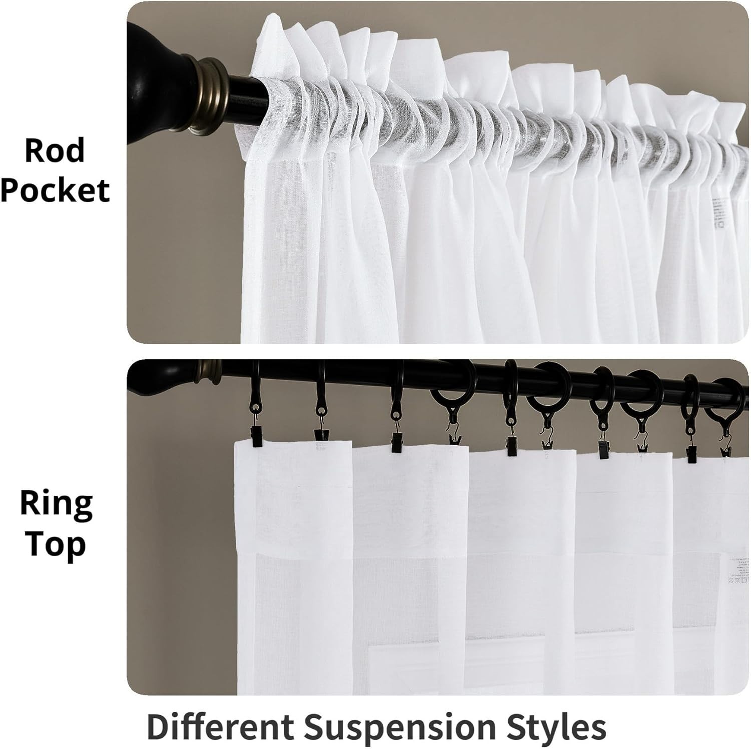 Window Curtains Sheer Curtains 108 Inches Long 2 52″W x 108″L (Pack of 2) White