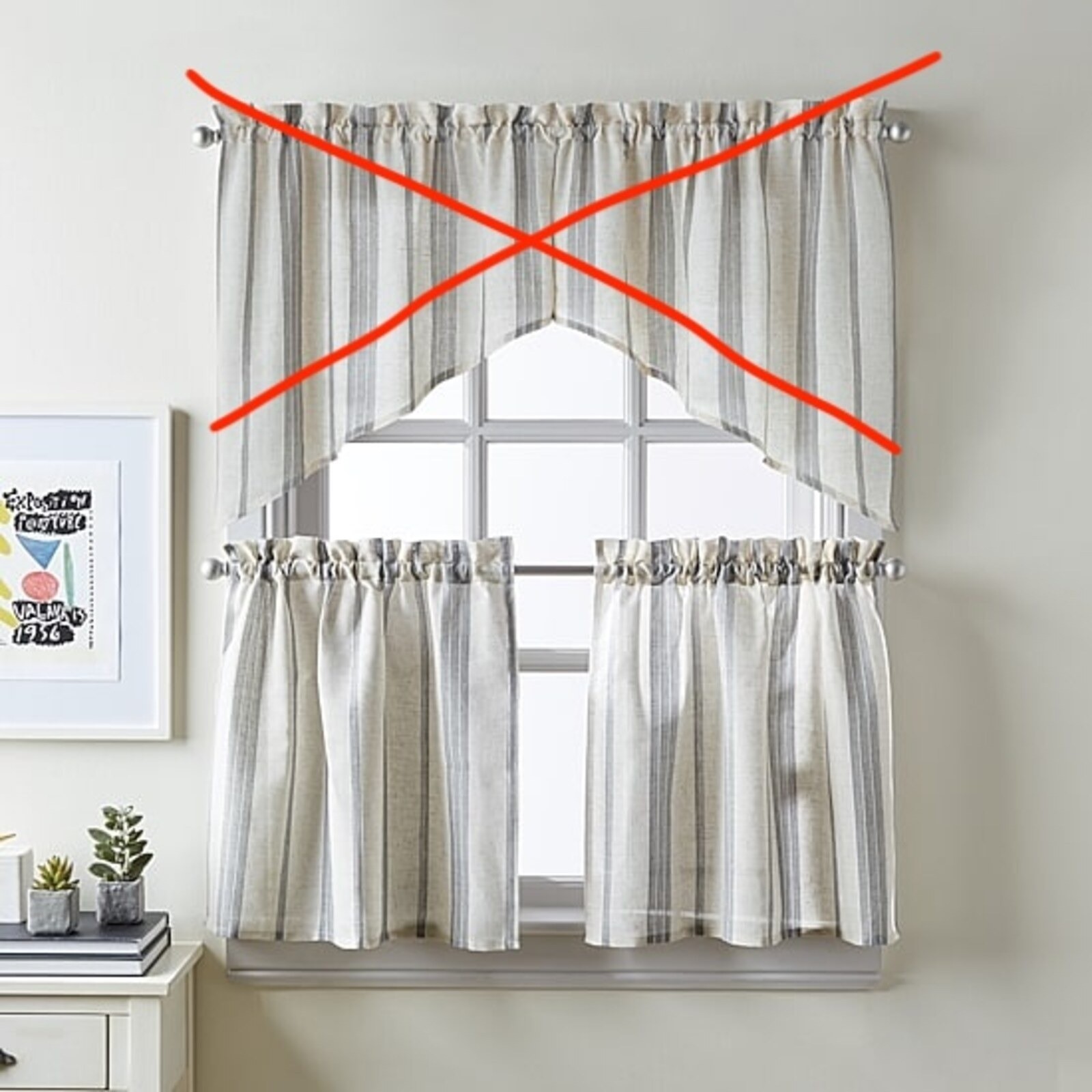 CHF McKenzie Rod Pocket Tier Pair 28″x36″ Grey Stripe Half-Curtains 2 Panels