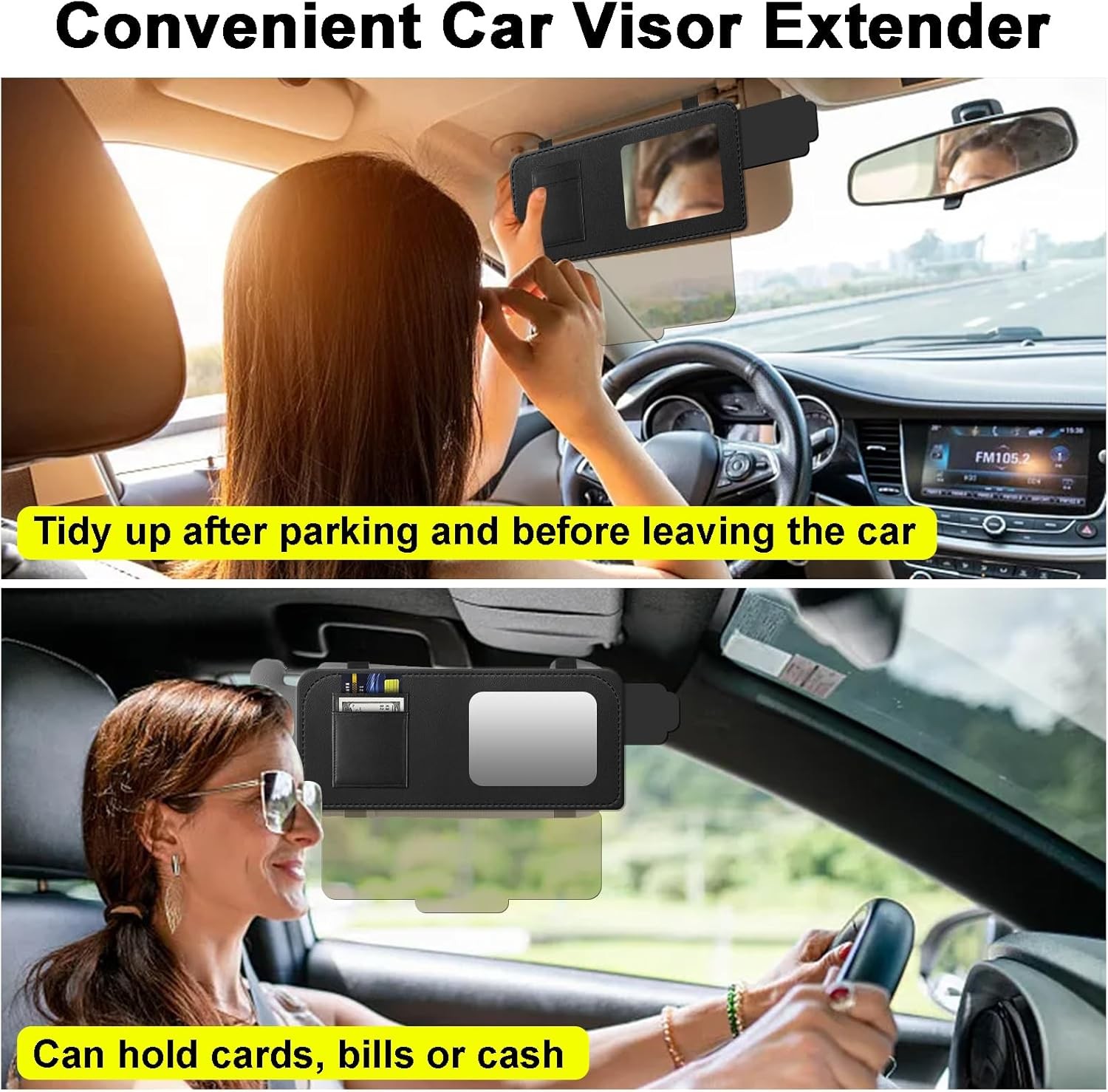 Car Visor Extender with Mirror & Polarized UV400 Lens – 2-in-1 Sun Blocker & M