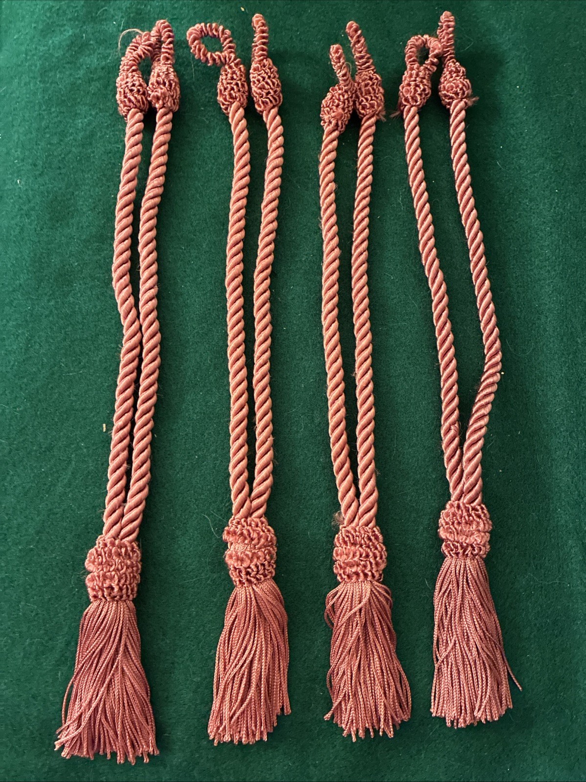 Set of 4 Braided Rope Tassels Curtain Tie Backs Burgundy Rose 21”