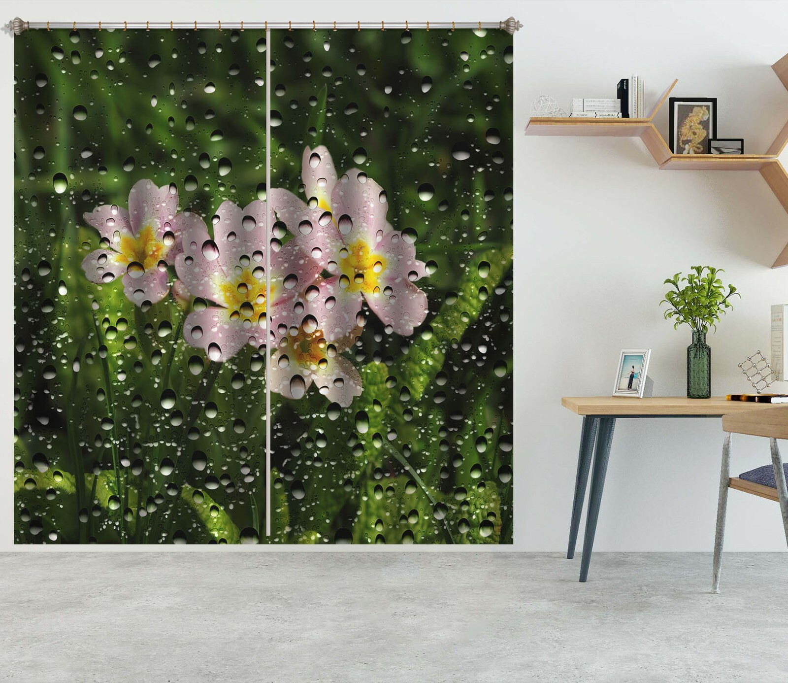 3D Rainwater Pink Flower ZHUA439 Blockout Photo Curtain Fabric Window Amy