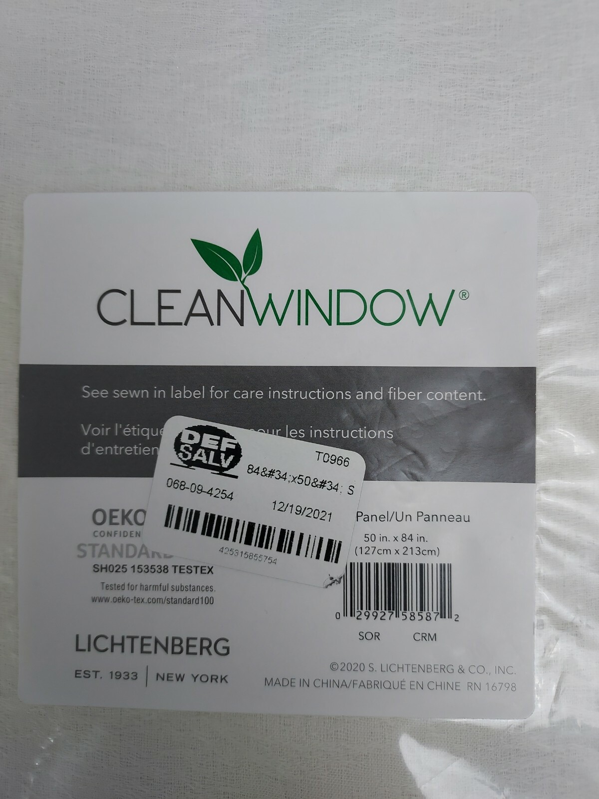 Clean Window Subtle Foliage Recycled Fiber Sheer Curtain Panel 50″ x 84″ Cream