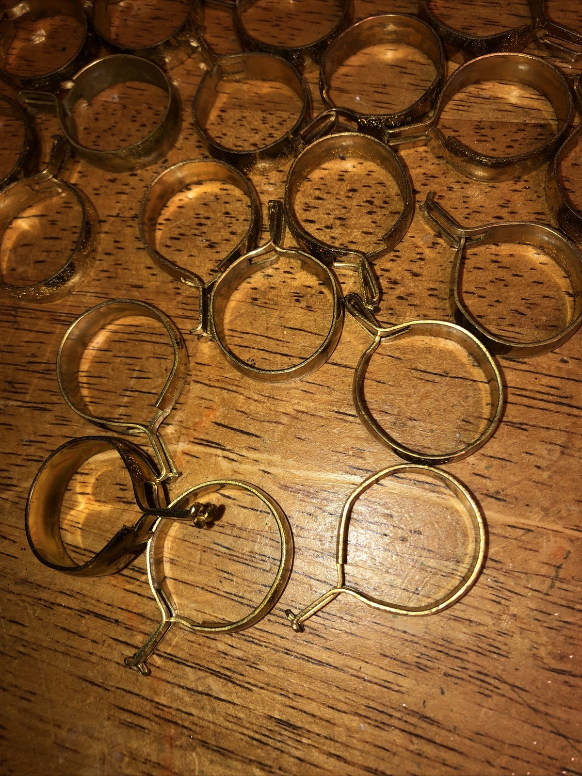 22 Vintage Bright Brass Finish Clip-On Cafe Curtain Drapery Rings 7/8 Inch