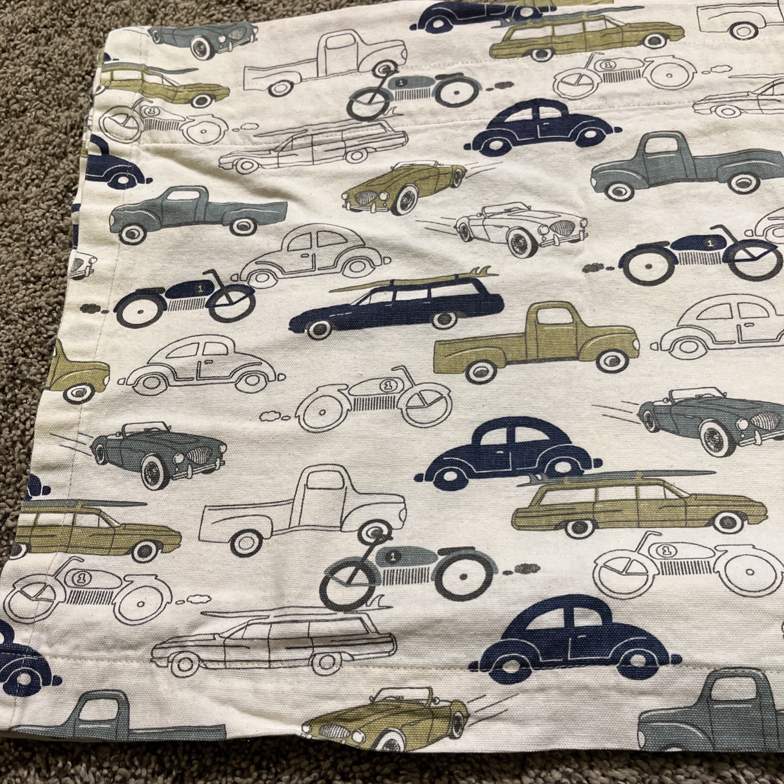 Boy Child Kids Bedroom Valance Curtain Blue Green Cars Trucks Motorcycle 16”x80”