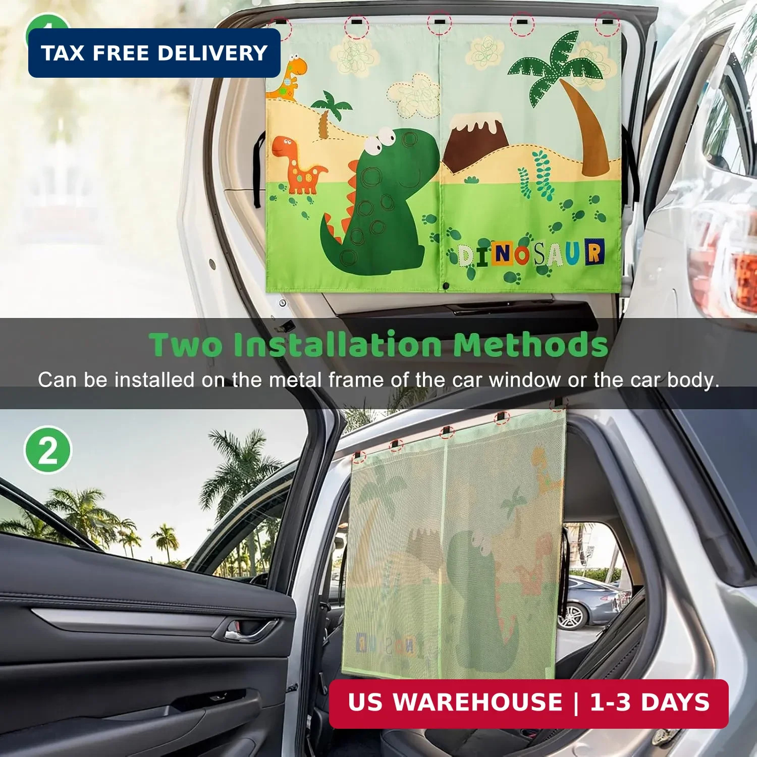 Car Window Shades with Cute Patterns, 2pcs Magnetic Car Curtains for Privacy Pro