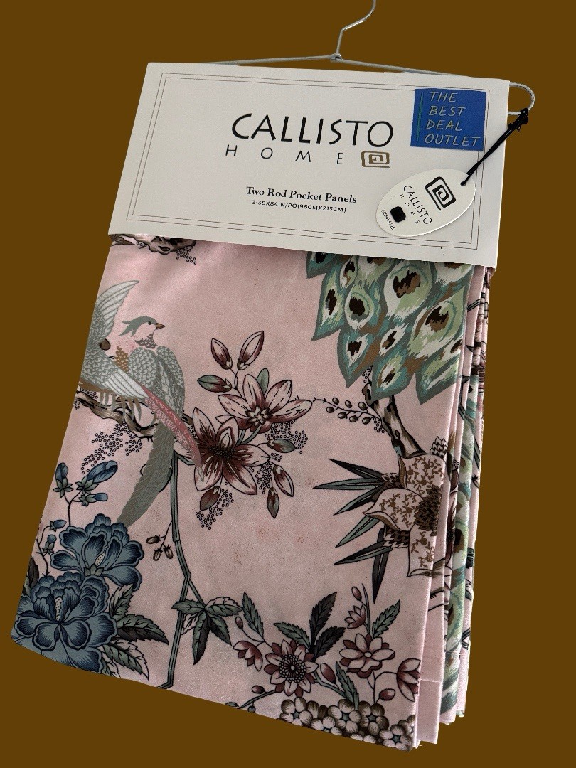 CALLISTO Window Curtains 2 Panels 38” X 84″ Peacock Birds Drapers Back Top Blush