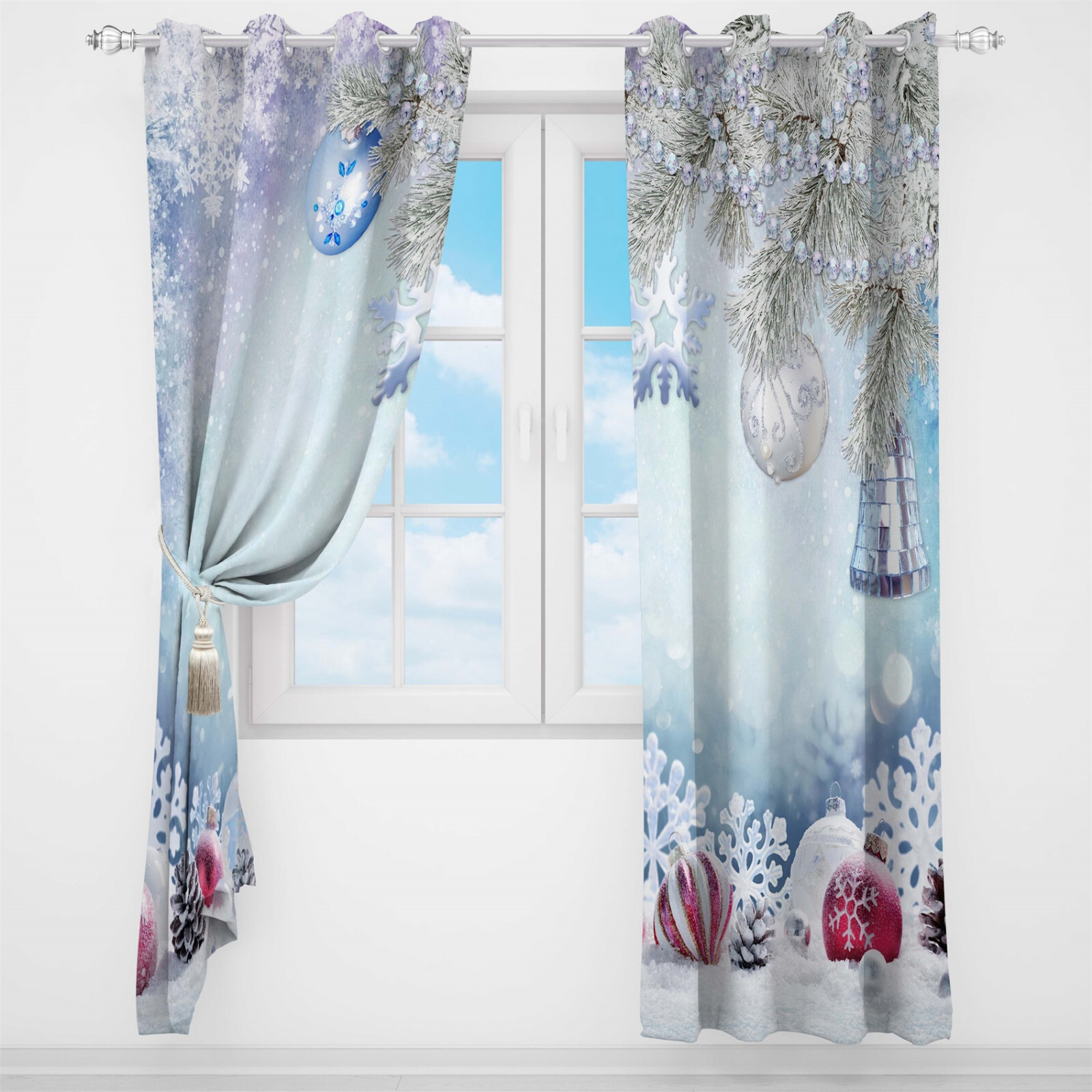 Light Ball Snow Winter Forest 3D 2 Panels Window Curtains Blockout Drapes Fabric