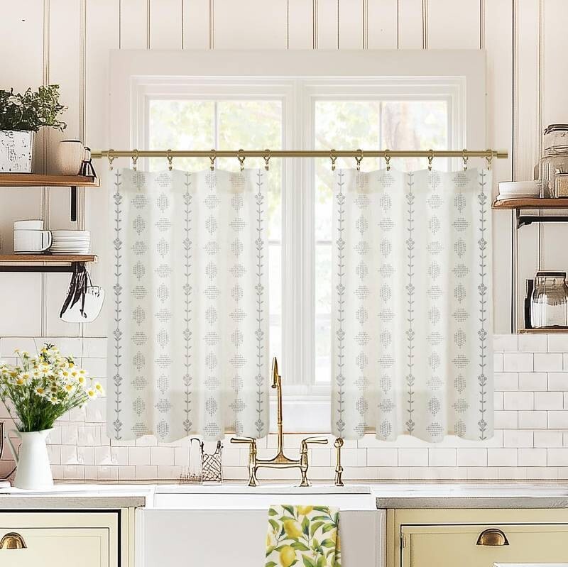 Lino Rosa Short Curtains for Kitchen Windows,Spring Botancial Cottage Core