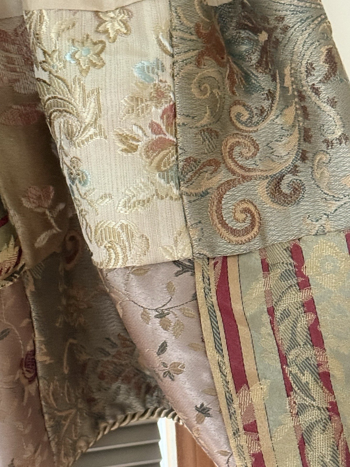 3 JC Penney Home Patchwork Valances Silky Brocade Floral Scrolls Piping Ea 20X83