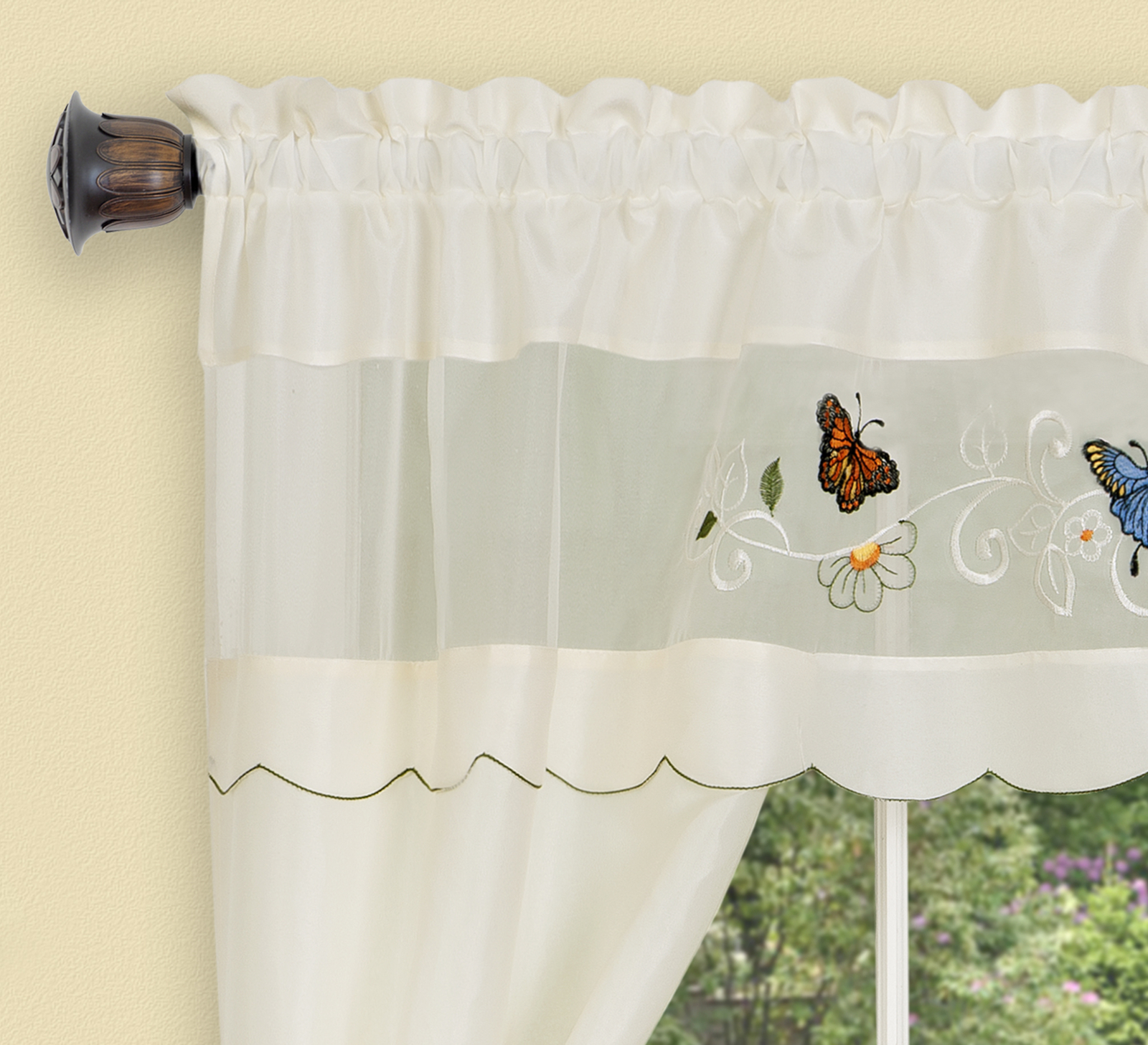 PowerSellerUSA 5-Piece Embellished Tailored Kitchen Curtains Set, Cafe Curtains