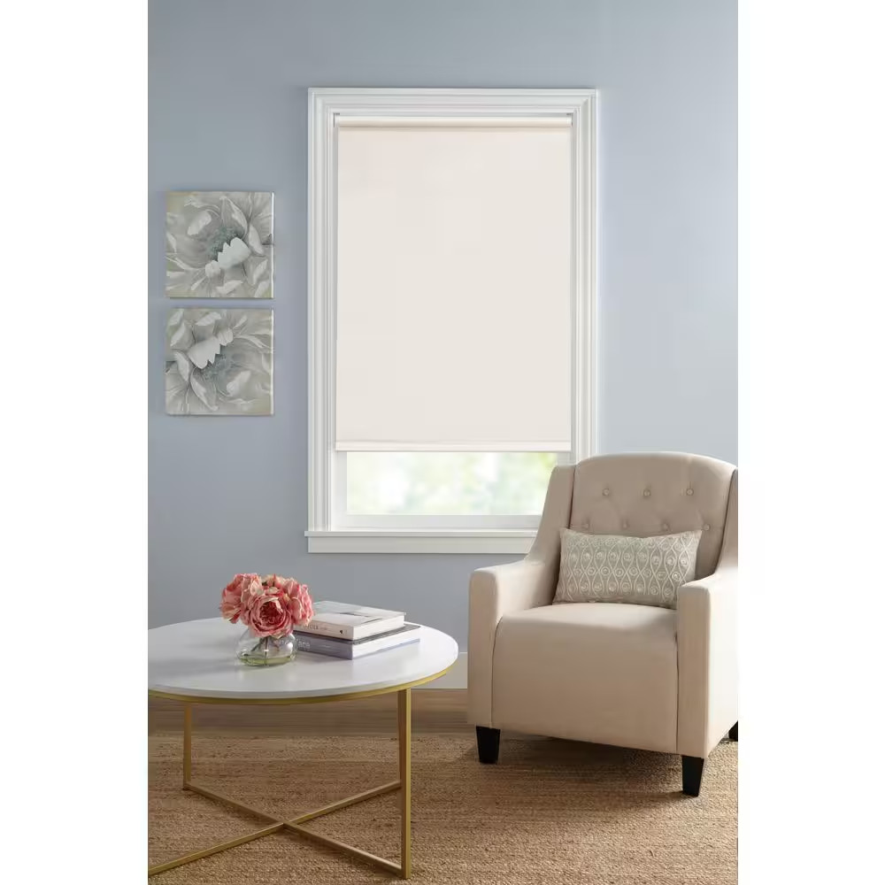 Cut-to-Size Cream Cordless Room Darkening Vinyl Roller Shade 37.25 in. W x 72 in