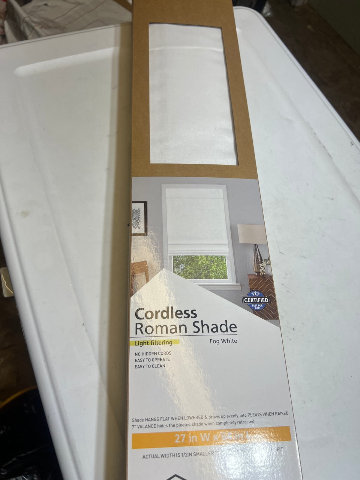 1 pc 27″x64″ Light Filtering Cordless Roman Window Shade White FREE USA SHIPPER