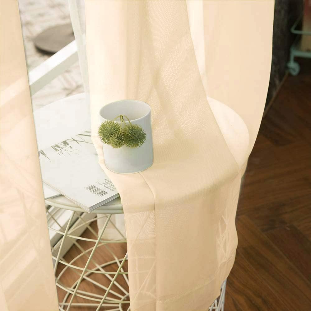 2 Panels Solid Color Sheer Curtains 72 Inch Length Elegant Grommet Window Voile