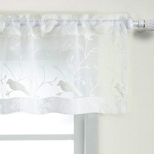 Bird Embroidered Kitchen Valances, White Sheer 60″W x 14″L (Pack of 1) Birds