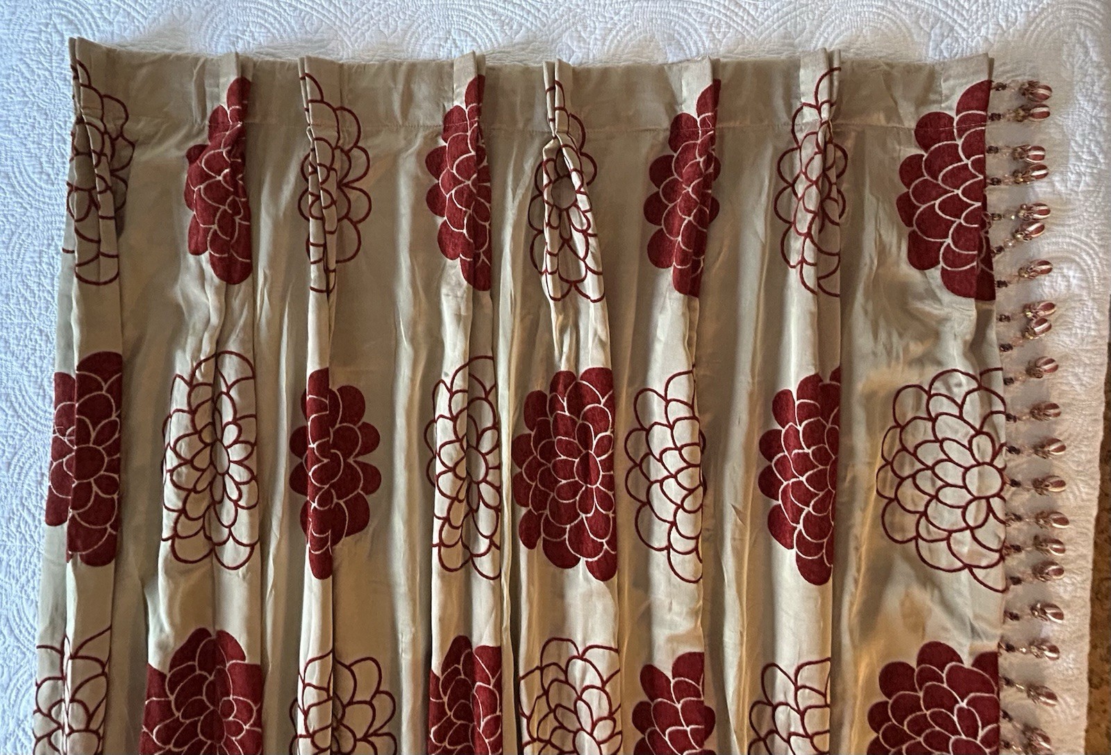 Custom Pleated Drapery Panels Pair 108”L Silk? High-end Tassel Trim 45”W
