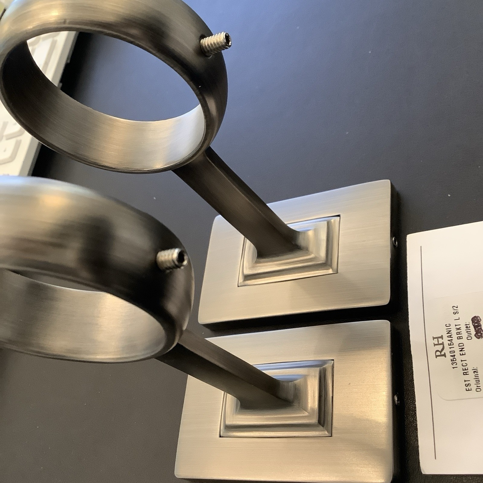 Restoration Hardware Large Rectangle End Brackets Antique Nickel Set Of 2 NEW