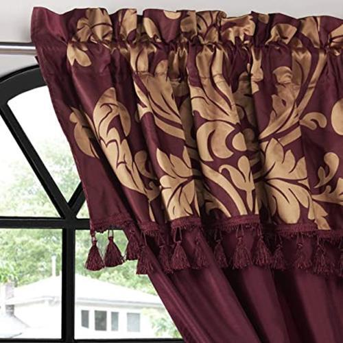 Chezmoi Collection Royale Jacquard Floral Curtain Set with Attached Valance