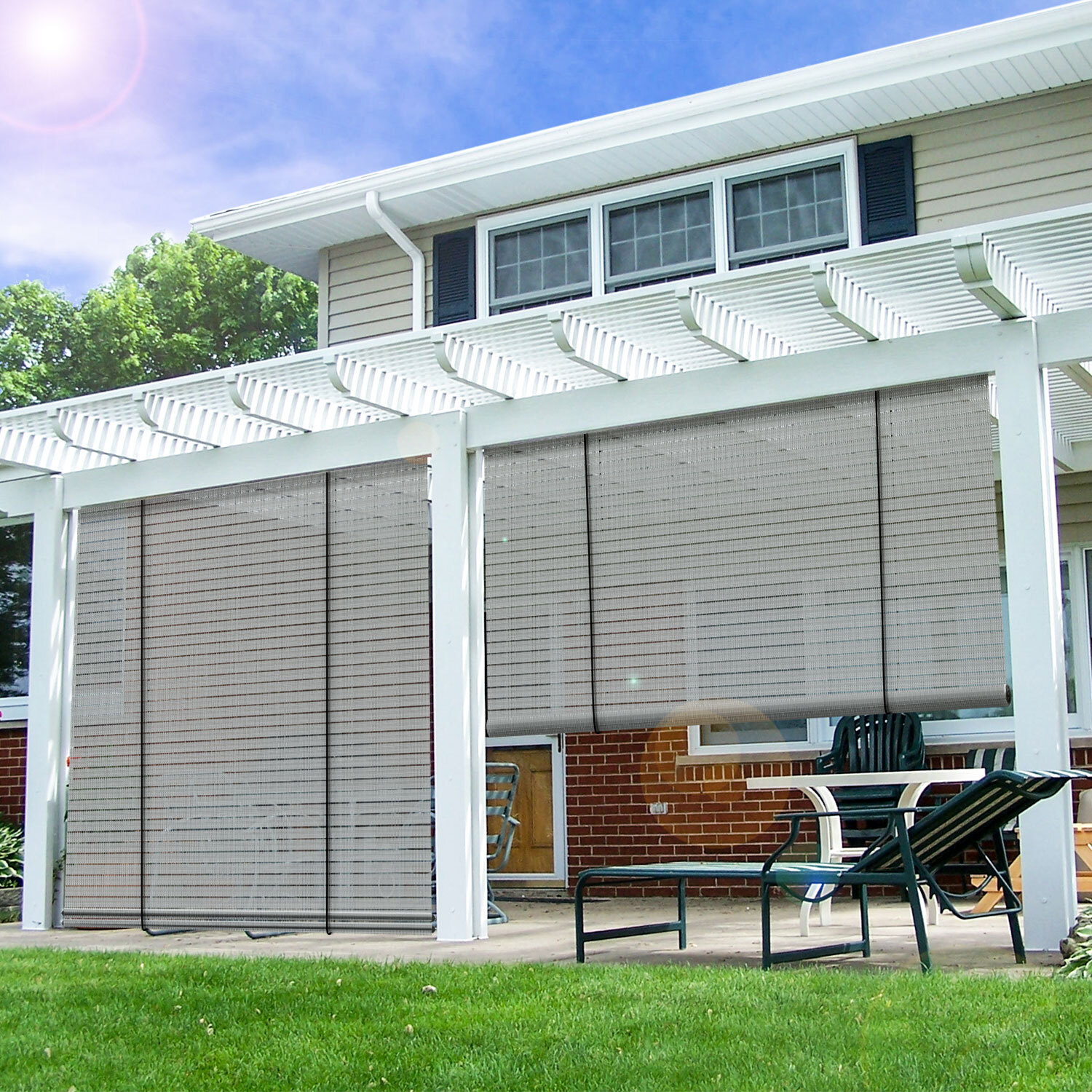 Gray Roller Shade Roll up Shades Outdoor Patio Porch Pergola Balcony Backyard