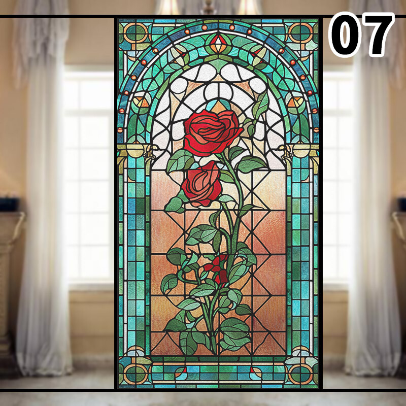 Retro Rose Stained Glass Film Frosted Window Sticker Bathroom Office Decor