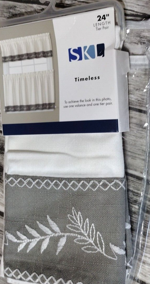 Window Curtain Tier pair, SKL Timeless 56″ W x 24″ L, rod pocket, NWT