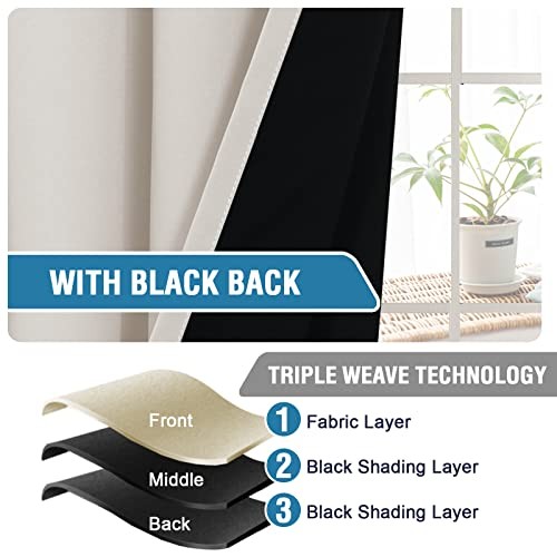 100% Blackout Tie Up Curtains for 42″W x 45″L (Pack of 1) Pumice Stone