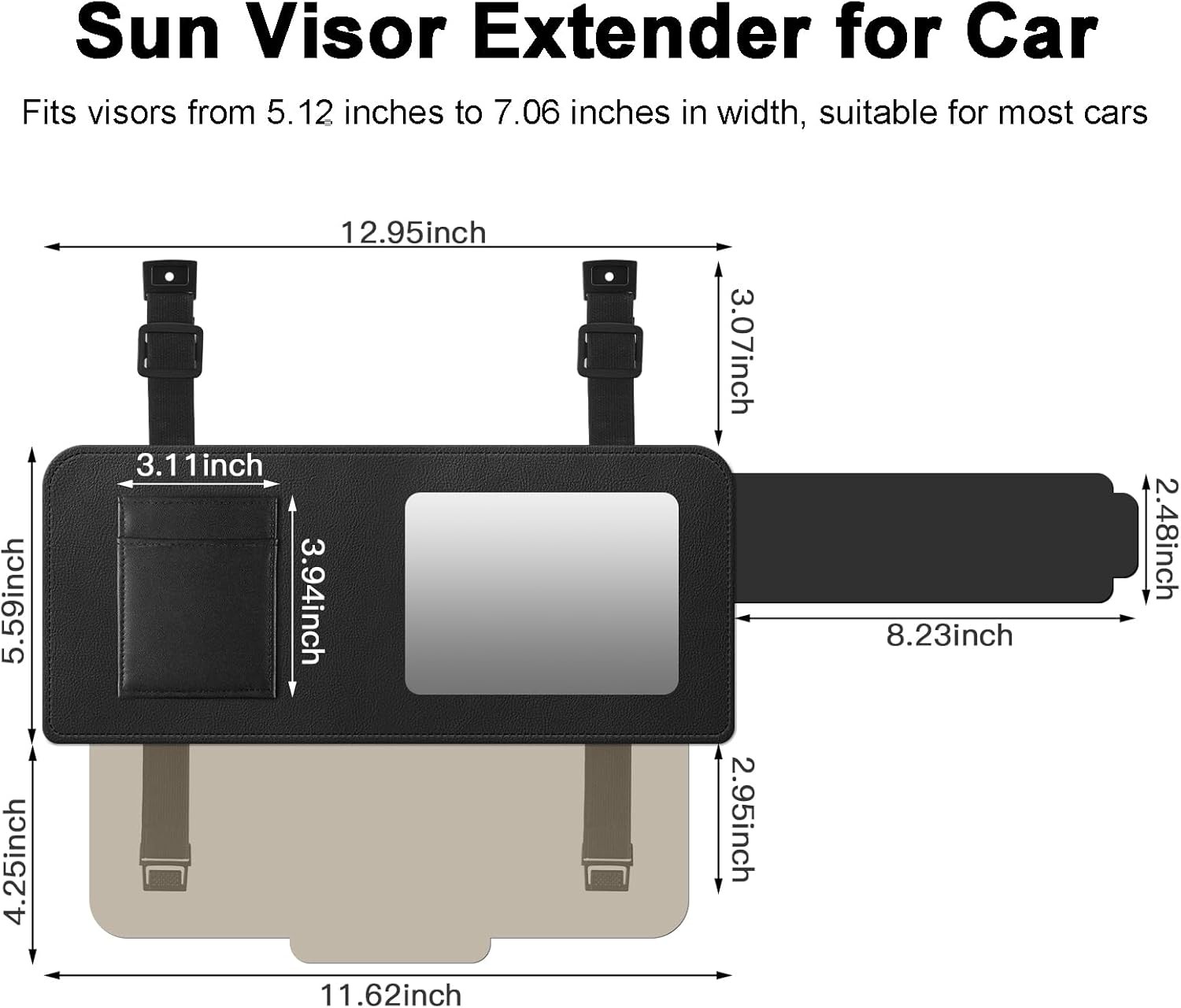 Car Visor Extender with Mirror & Polarized UV400 Lens – 2-in-1 Sun Blocker & M