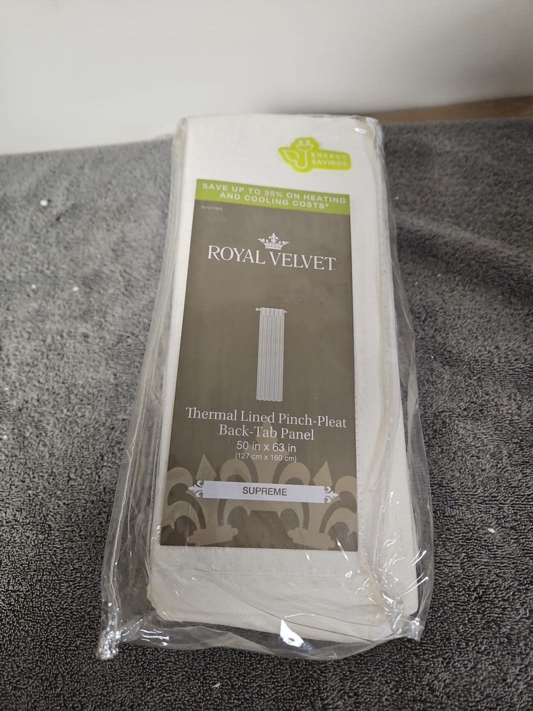 JCP Royal Velvet Supreme Thermal, Cream, Pinch Pleat Back Tab Panel 50’x63′