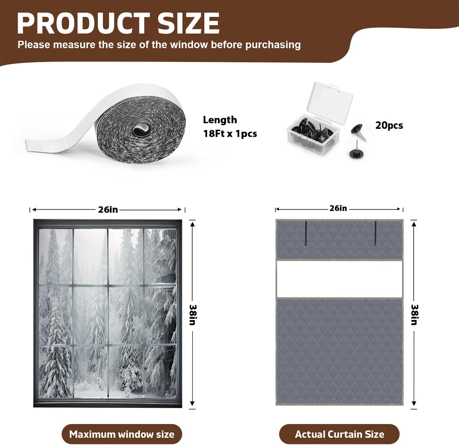 Insulated Thermal Window Cover 26″ x 38″ – Reusable Waterproof Oxford Cloth