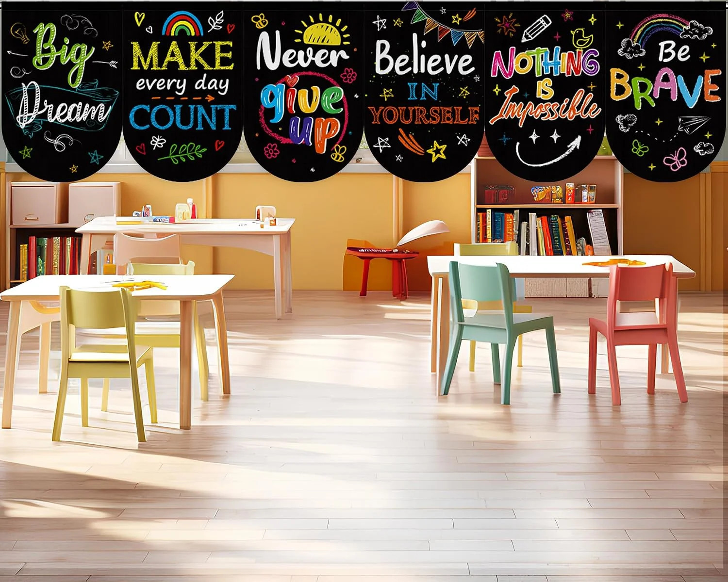 Hahafelt 6 Pcs School Classroom Daycare Curtains Back to Classroom Colorful Curt