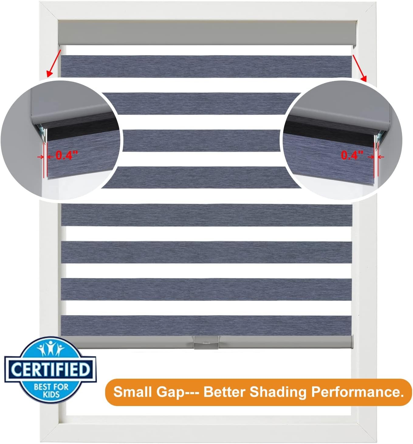 Persilux Cordless Zebra Blinds for Windows (24″ W x 24″W x 72″H, Dark Grey